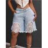 image:imageMakeMeChic Womens Y2k Floral Lace Denim Bermuda Shorts Wide Leg Jean ShortsBlue