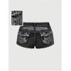 image:imageMakeMeChic Womens Y2k Sparkly Mini Denim Shorts Rhinestones Straight Leg Skinny Mini Jorts JeansBlack