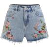 image:imageMAKEMECHIC Womens Floral Jean Shorts High Waist Embroidery Raw Hem Denim ShortBlue