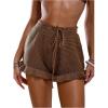 image:imageMakeMeChic Womens Beach Vacation Crochet Cover Up Shorts Drawstring Ruffle Swimsuit CoverupsBrown