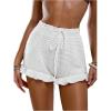 image:imageMakeMeChic Womens Beach Vacation Crochet Cover Up Shorts Drawstring Ruffle Swimsuit CoverupsWhite