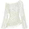 image:imageMakeMeChic Womens Boho Tops Crochet Sweater Long Sleeve Asymmetrical Knit Beach Cover UpWhite