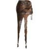 image:imageMakeMeChic Womens Brown Mini Skirt Y2K Asymmetrical Floral Tiered Ruched Lettuce Trim Cowgirl Vintage SkortsBrown