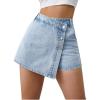 image:imageMakeMeChic Womens Casual High Waisted Button Front Denim Skort Asymmetrical Hem Jean Skirt ShortsLight Wash