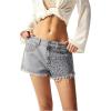 image:imageMakeMeChic Womens Cheetah Print Denim Shorts Raw Trim Straight Leg Summer Y2K Jean ShortsBlue