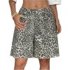 image:imageMakeMeChic Womens Cheetah Print Wide Leg Bermuda Shorts Low Waist Raw Hem Y2k ShortsBrown
