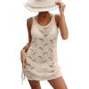 image:imageMakeMeChic Womens Crochet Beach Cover Ups Dress Open Back Drawstring Swimsuit Bathing Suit Cover UpApricot