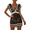 image:imageMakeMeChic Womens Crochet Cover Up Dress V Neck Cap Sleeve Hollow Out Bathing Suit Beach DressesBlack
