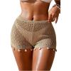 image:imageMakeMeChic Womens Crochet Cover Up Shorts Sheer Hollow Out Beach Short Bathing SuitKhaki