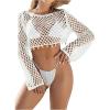 image:imageMakeMeChic Womens Crochet Cover Up Top Hollow Out Long Sleeve Swimsuit CoverupWhite