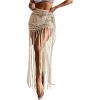 image:imageMakeMeChic Womens Crochet Fringe Swimsuit Coverup Skirt Elastic Waist Summer Beach Cover UpsApricot