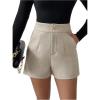 image:imageMakeMeChic Womens Elegant Office Dressy Shorts Fall Straight Leg Slant Pocket Zip Fly Micro ShortsApricot