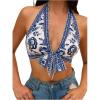 image:imageMakeMeChic Womens Floral Halter Tops Sleeveless Tie Backless Summer Beach TopBlue and White