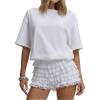 image:imageMakeMeChic Womens Floral Lace Ruffle Mini Shorts Mesh Layered Cute Y2k Bloomer ShortsWhite