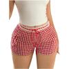 image:imageMakeMeChic Womens Gingham Print Lace Trim Shorts Tie Front Straight Leg Summer ShortsRed and White