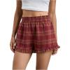 image:imageMakeMeChic Womens Gingham Ruffle Lounge Shorts Elastic High Waist Pajamas Boxer ShortsRed P