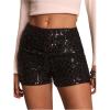 image:imageMakeMeChic Womens Glitter Sequin Mini Shorts Straight Leg Elastic Waist Party Y2K Micro ShortsBlack