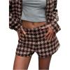 image:imageMakeMeChic Womens Houndstooth Dressy Shorts Low Rise Straight Leg Work Office ShortsBrown