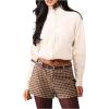 image:imageMakeMeChic Womens Houndstooth Print Belted Mini Shorts Straight Leg Winter Micro ShortsBrown