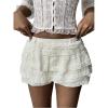 image:imageMakeMeChic Womens Lace Mini Shorts Elastic Waisted Ruffle Tiered Fall Low Rise Y2K Micro ShortsBeige
