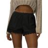 image:imageMakeMeChic Womens Lace Trim Mini Shorts Elastic Waist Low Rise Straight Leg Lounge ShortsBlack