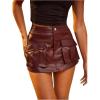 image:imageMakeMeChic Womens Leather Skirt Shorts Burgundy Flap Pocket Going Out Mini Skorts Valentines Day OutfitBurgundy