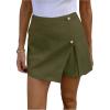 image:imageMakeMeChic Womens Linen Wide Leg Mini Shorts Split Hem High Waist Zip Summer SkortsGreen