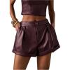 image:imageMakeMeChic Womens PU Leather Shorts High Waisted Pleated Wide Leg Dressy ShortsBurgundy