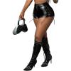 image:imageMakeMeChic Womens Party Faux Leather High Waist Mini Shorts Lace Up Skinny Hot PantsBlack
