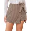 image:imageMakeMeChic Womens Plaid Shorts Houndstooth Wrap Front Bow Knot Tie Side Work Office Skort Brown Large
