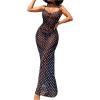 image:imageMakeMeChic Womens Polka Dots Mesh Sheer Maxi Beach Dress Draped Spaghetti Strap Bikini Cover UpBlack and White