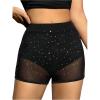 image:imageMakeMeChic Womens Rhinestone Micro Shorts Contrast Mesh Elastic Waisted Party Mini ShortsBlack
