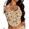 image:imageMakeMeChic Womens Sequin Crochet Swimsuit Coverup Seashell Halter Summer Beach Cover Up TopApricot