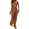 image:imageMakeMeChic Womens Sparkly Coverup Crochet Halter Backless High Split Maxi Dresses Cover UpsGold