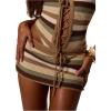 image:imageMakeMeChic Womens Striped Crochet Mini Skirt Cover Ups Tie Front Beach Short SkirtsBrown
