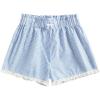 image:imageMakeMeChic Womens Striped Shorts Lace Trim Bow Knot Elastic Waist Wide Leg Summer ShortsBlue