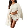 image:imageMakeMeChic Womens Summer 2 Piece Sets Poncho Crop Tops Wrap Skirt Swimsuit Coverup Beach Vacation OutfitsApricot