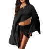 image:imageMakeMeChic Womens Summer 2 Piece Sets Poncho Crop Tops Wrap Skirt Swimsuit Coverup Beach Vacation OutfitsBlack