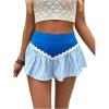 image:imageMakeMeChic Womens Summer Casual Striped Wide Leg Shorts Elastic Waist Color Block Shirred Vacation ShortsLight Blue