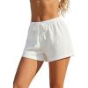 image:imageMakeMeChic Womens Summer Linen Shorts Wide Leg Drawstring Beach Shorts LoungewearWhite