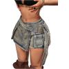 image:imageMakeMeChic Womens Summer Y2K Wrap Denim Shorts Raw Trim Straight Leg Jean Shorts StreetwearLight Wash