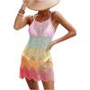 image:imageMakeMeChic Womens Swimsuit Coverups Crochet Dress Color Block Hollow Out Beach Cover UpMulticolor