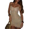 image:imageMakeMeChic Womens Swimsuit Dress Coverup Crochet Glitter Hollow Out Fringe Beach Dress Cover UpsApricot