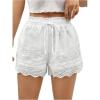 image:imageMakeMeChic Womens Wide Leg Shorts Drawstring High Waist Eyelet Scallop Boho ShortsWhite