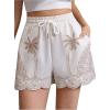 image:imageMakeMeChic Womens Wide Leg Shorts Tropical Scallop Trim Drawstring High Waist Vacation Casual ShortsApricot