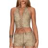 image:imageMakeMeChic Womens Y2K Low Rise Grommet Eyelet Shorts PU Leather Summer Vintage Mini ShortsKhaki
