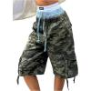 image:imageMakeMeChic Womens Y2k Camo Bermuda Denim Shorts Baggy Wide Leg Jean Cargo Shorts with PocketsArmy Green