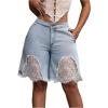 image:imageMakeMeChic Womens Y2k Floral Lace Denim Bermuda Shorts Wide Leg Jean ShortsBlue