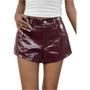 image:imageMAKEMECHIC Womens PU Leather Wide Leg Shorts Low Waist Rave Party Mini ShortsBurgundy