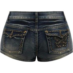 image:imageMAKEMECHIC Womens Y2k Jean Shorts Low Waist Studded Skinny Mini Denim ShortsBlue